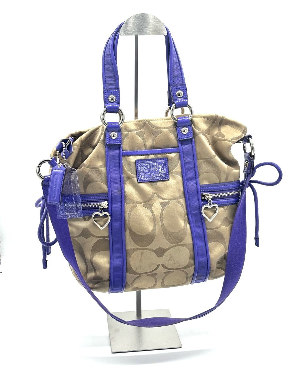 Coach Poppy Daisy Signature Tote Bag in Khaki and Purple